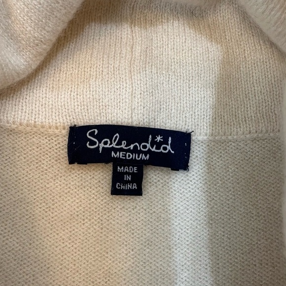 Splendid Cream Cowl Neck Sweater with Relaxed Fit 100% Cashmere Soft Knit - Picture 3 of 14